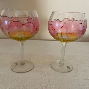 Two Handpainted Wine Glasses by M. Pasarew